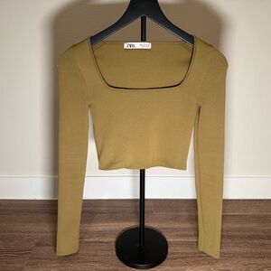 Zara Mustard Square Neck Crop Top